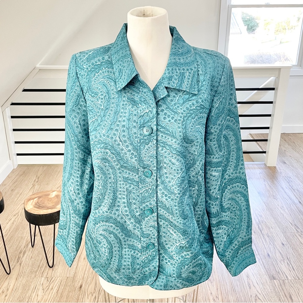 Susan Graver teal blue sparkly blazer
